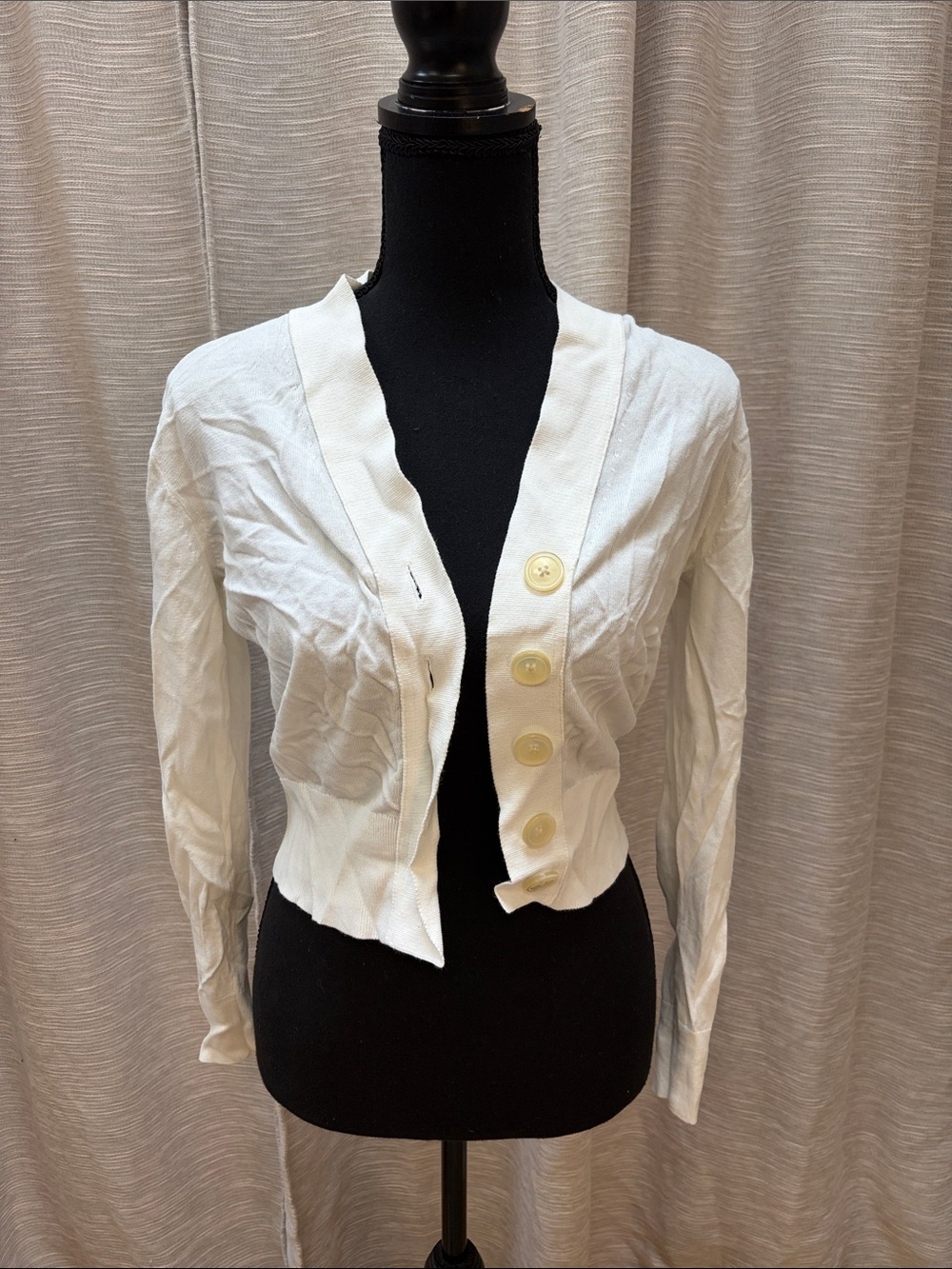 J. Crew Ivory Cropped Knit Cardigan with Black Label